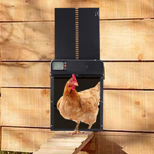 Smart Security: Automatic Chicken Coop Door with Display and Programmable Timing (Black, Plastic).