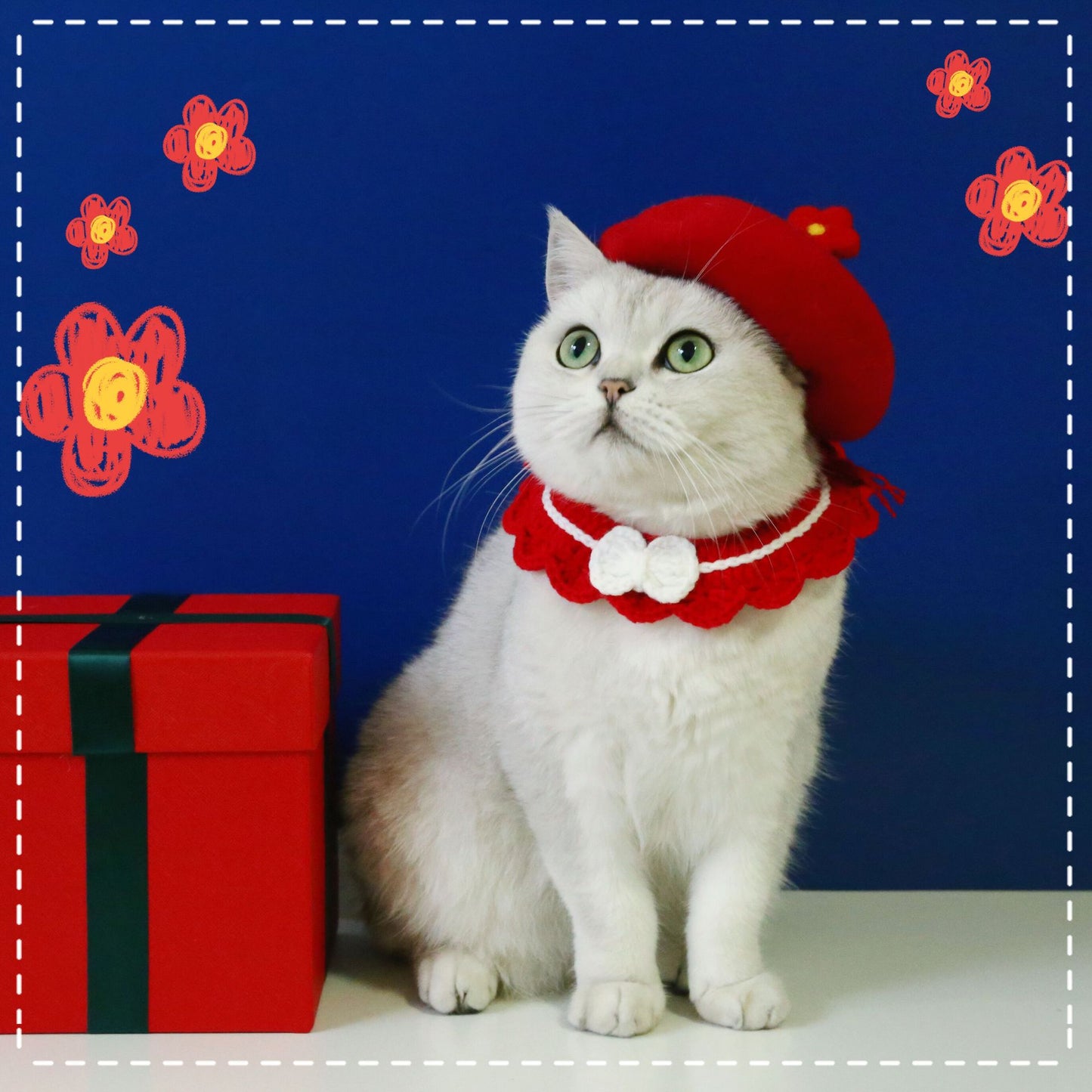Wool Felt Flower Hat for Pets, Cute INS-Style Floral Cap for Cats & Dogs