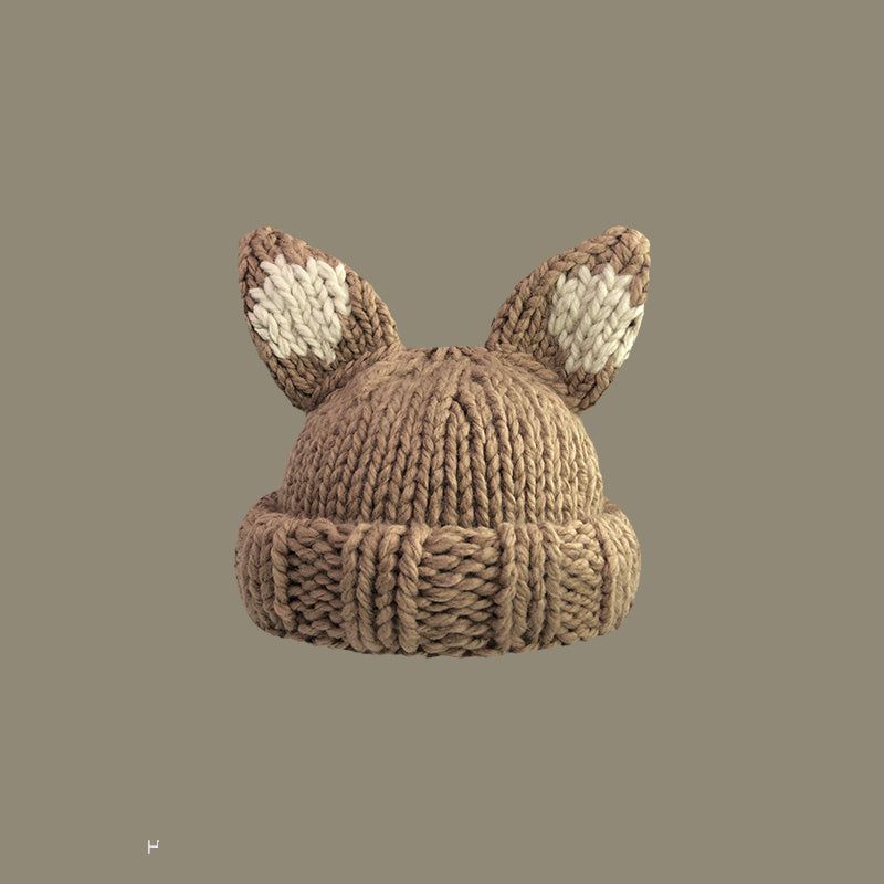 Sweet & Cozy: Cute Khaki Ears Plush Hat (Warm, Versatile, Cartoon Style).