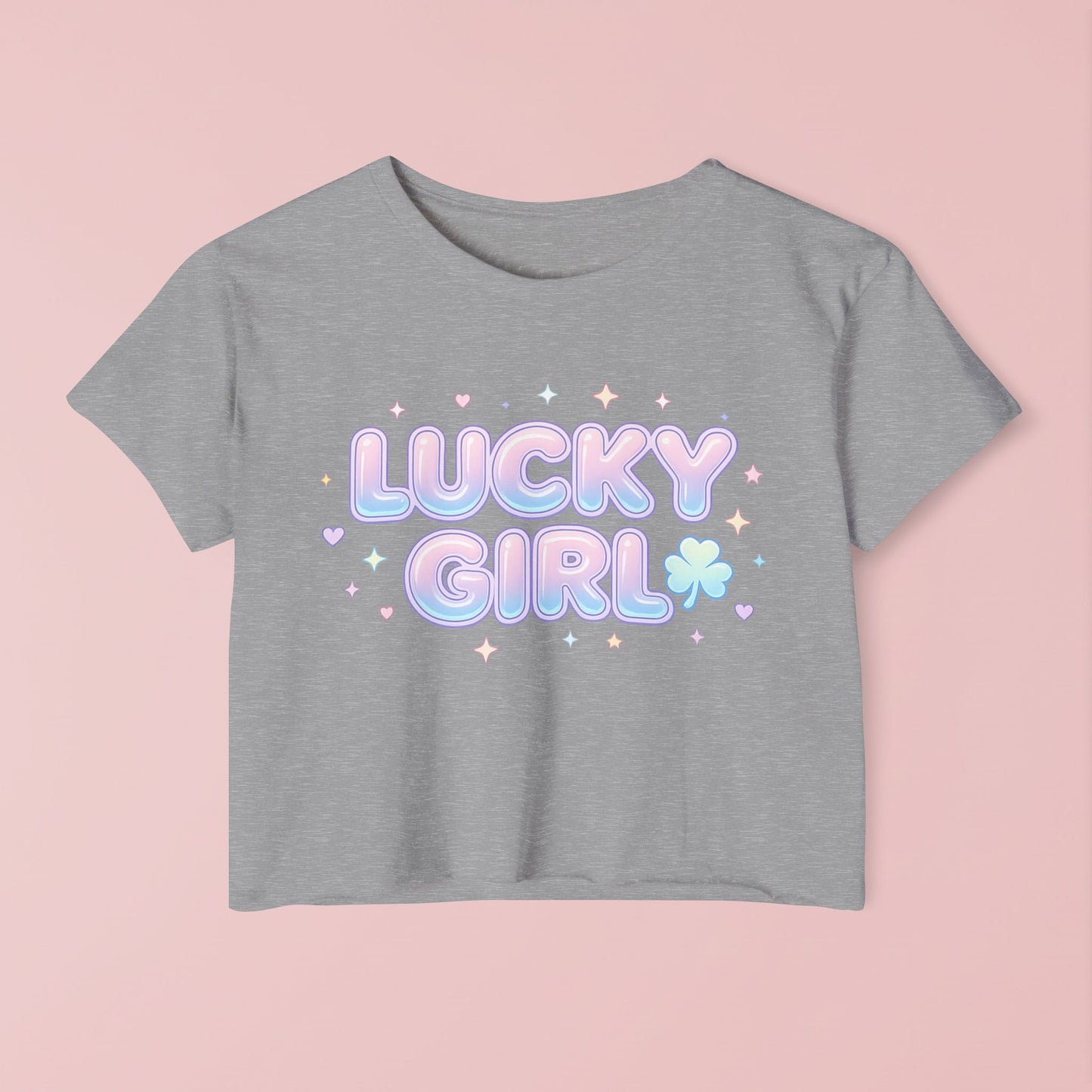 Lucky Girl Crop Top - Pastel Festival Graphic Tee for Women