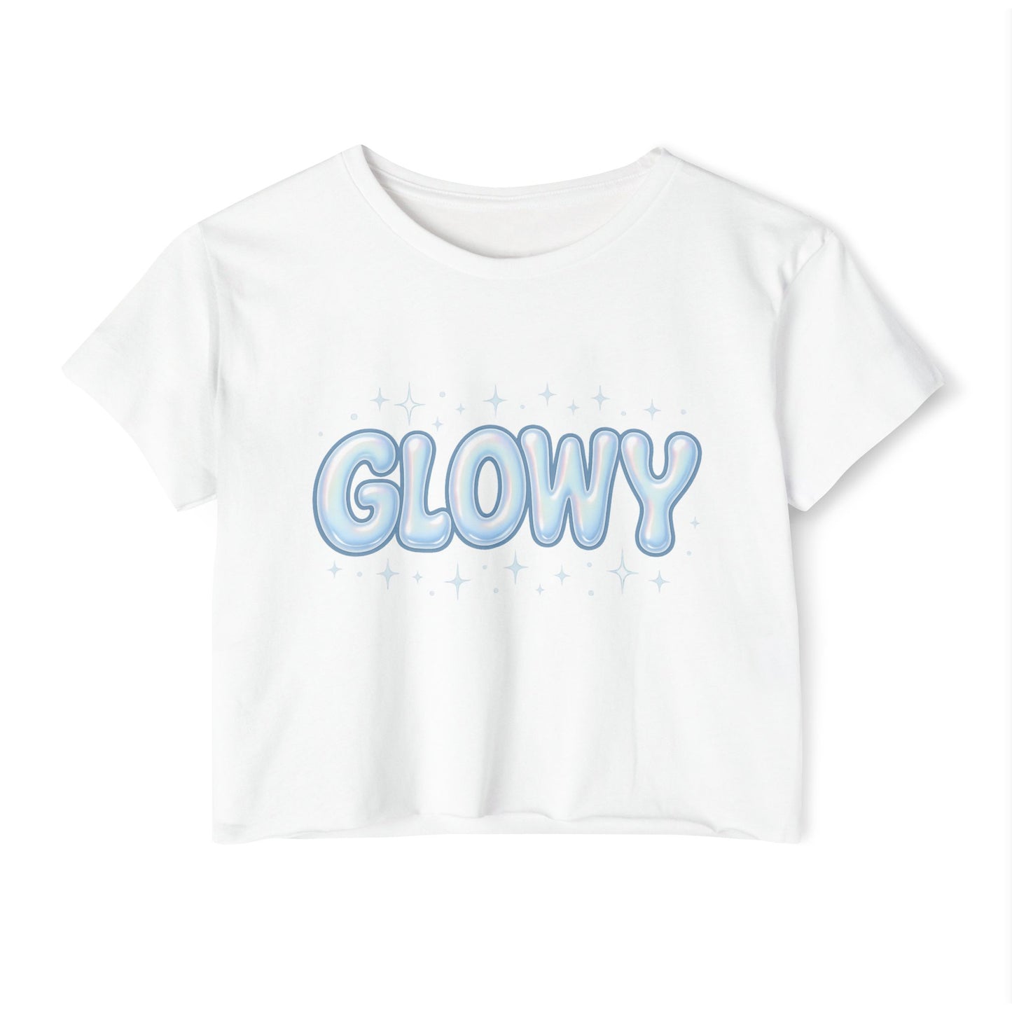 Glowy Festival Crop Top - Women’s Sparkle Graphic Tee for Raves & Festive Events
