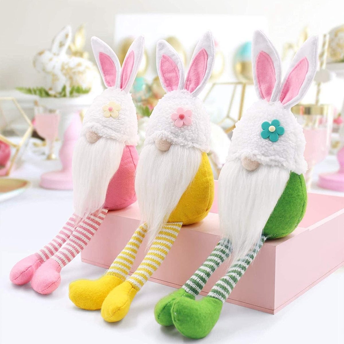Easter Bunny Dwarf Doll, Long-Legged Rabbit Plush Decoration with Fiber Cotton Filling