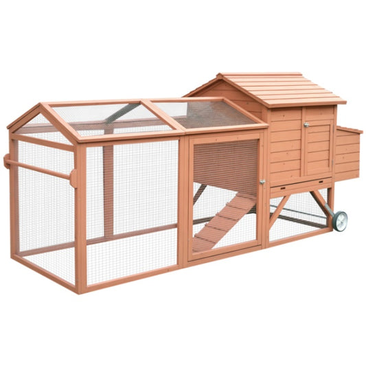 Large Wooden Chicken Coop – Outdoor Hen House with Run, Nesting Box & Wheels