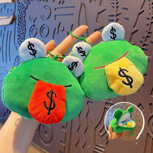 Lucky Charm: Creative Cartoon Plush Money Frog Coin Purse Keychain.