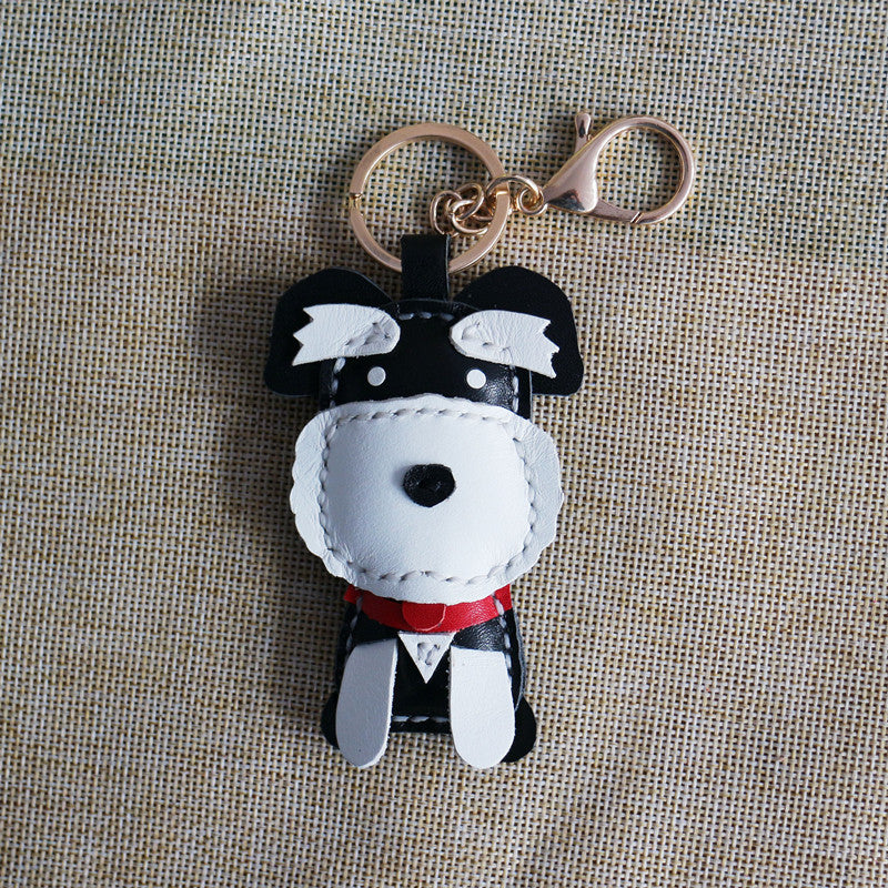 Fashion Simple Dog Modeling Handmade Leather Keychain
