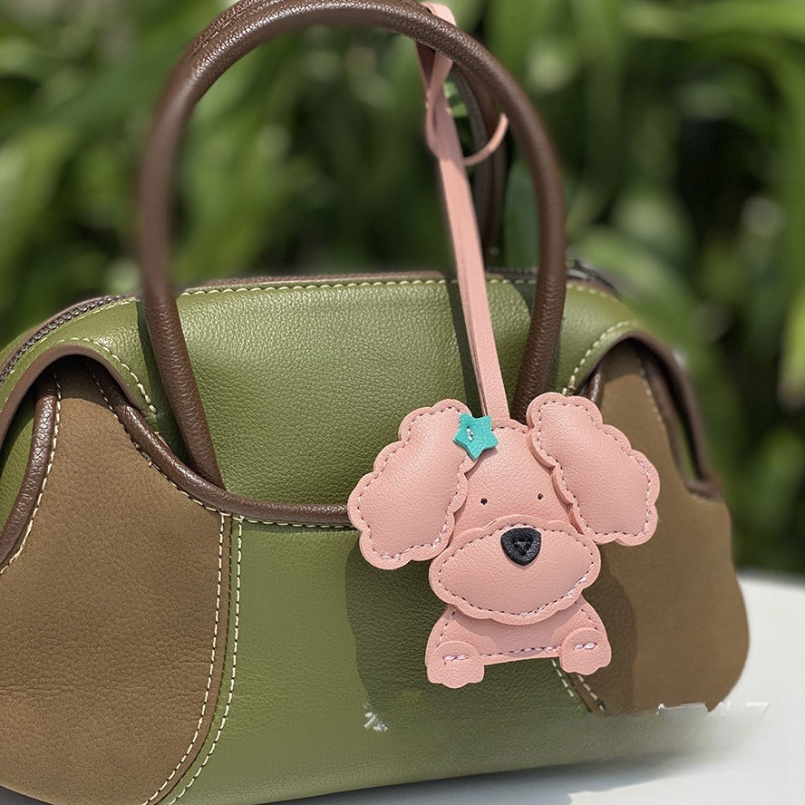 Curly Dog Keychain, PU Leather Pendant Charm (Half-Handmade)