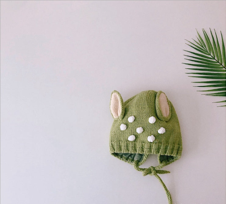 Cute Bunny Ears Baby Knitted Pullover Hat, Soft Wool Dome Cap for 5 Months to 3 Years