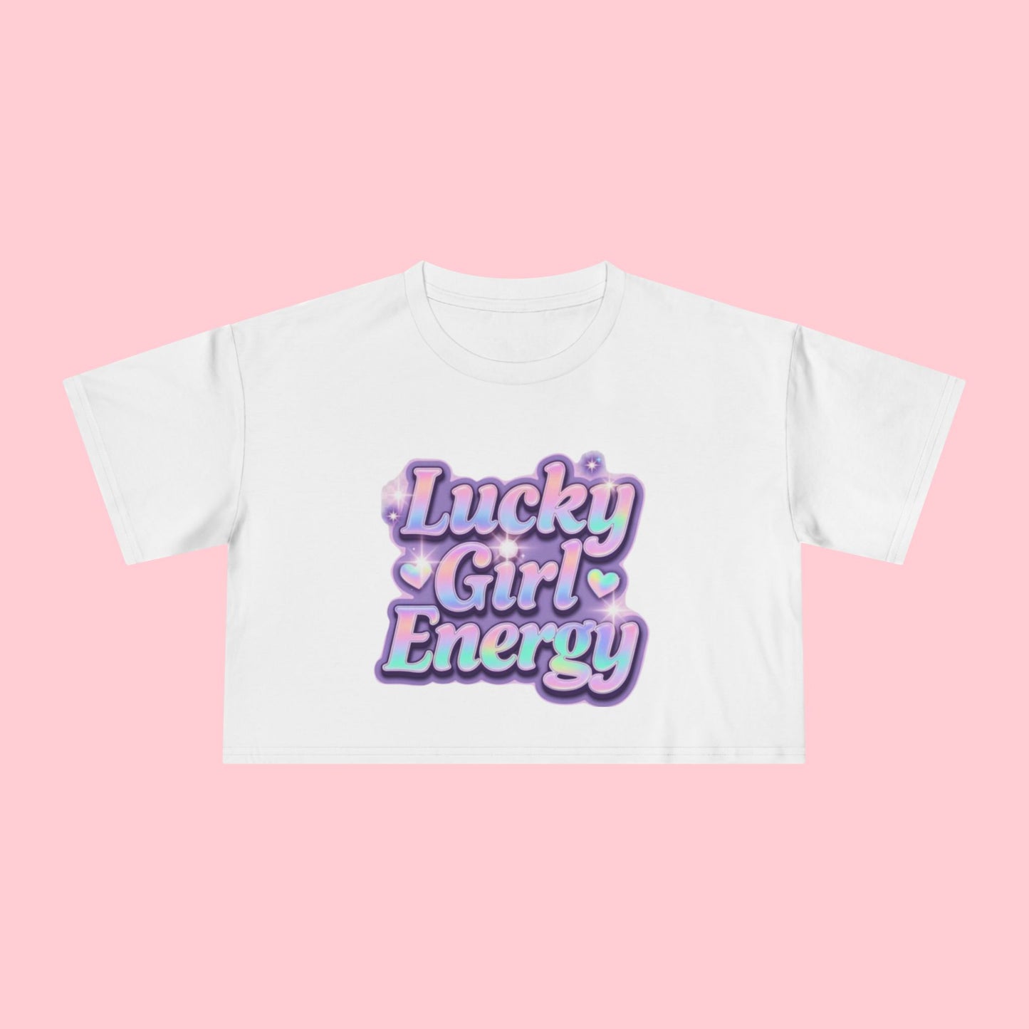 Lucky Girl Energy Crop Tee - Pastel Retro Graphic Women’s Top