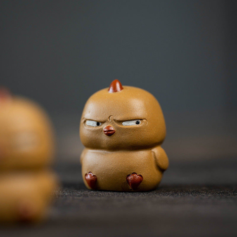 Tea Time Charm: Yixing Purple Sand Tea Pet Ornament (Cute Yellow Chicken).