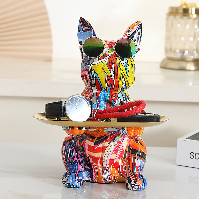 French Bulldog Resin Desktop Ornament, Personality Pattern Storage Tray for Home, Bar & Halloween Decor