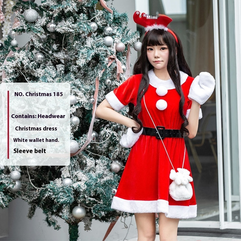 Christmas Bunny Cosplay Uniform, Gold Velvet Women’s Costume Set (Free Size)