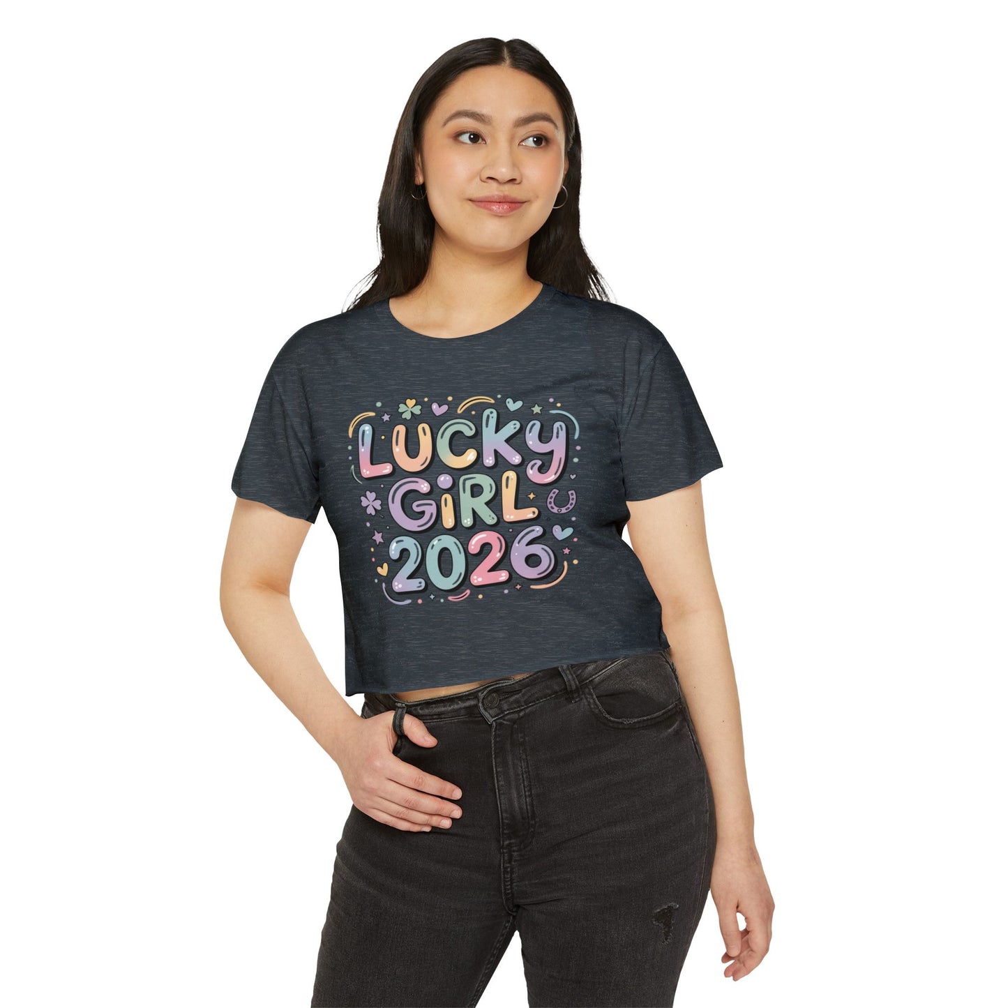 Lucky Girl 2026 Crop Top | Cute Pastel Festival Tee