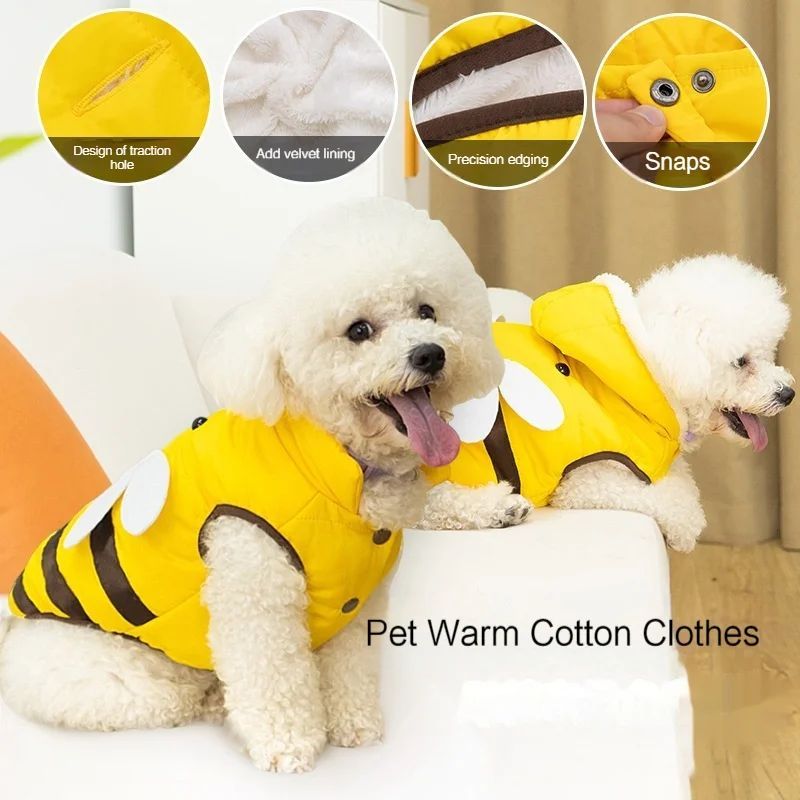 Warm Bee Costume Winter Coat for Dogs & Cats, Velvet-Lined Jacket for Cold Weather (XS–XL)