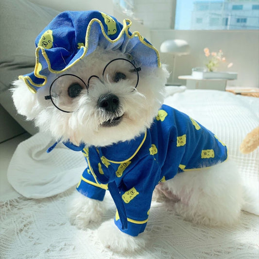 Korean Spring Candy Bear Pajama Set with Hat, Pure Cotton Pet Clothes for Dogs