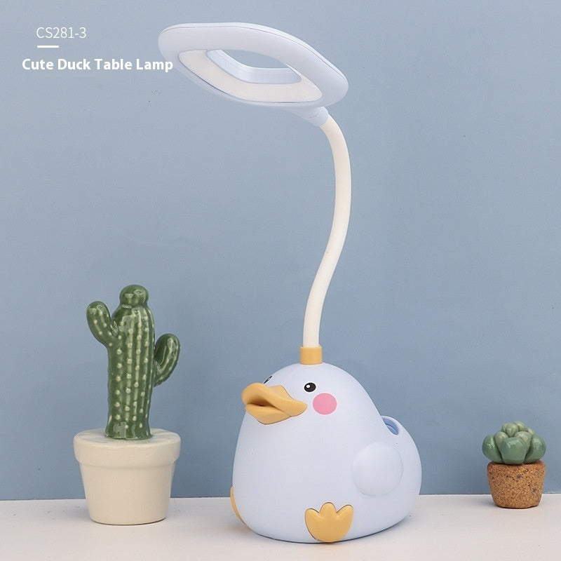 Cute Duck Pen Holder Storage LED Desk Lamp – USB Rechargeable Warm Light Study Lamp