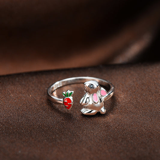 Bunny Radish Sterling Silver Ring, Women’s Adjustable Animal/Zodiac Ring