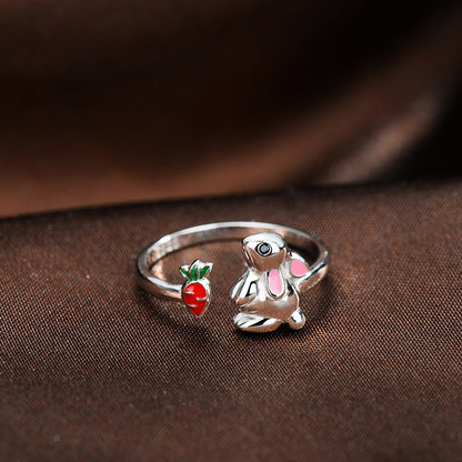 Bunny Radish Sterling Silver Ring, Women’s Adjustable Animal/Zodiac Ring