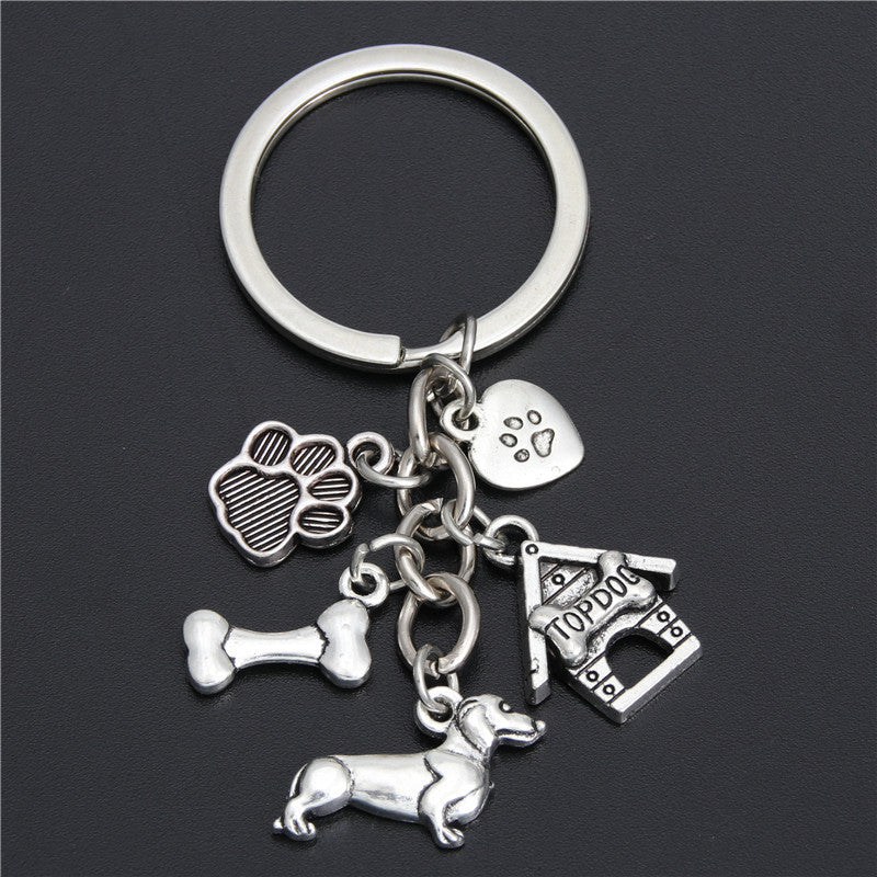 Small Animal Pet Dog Heart Keychain, Zinc Alloy Rope Pendant Accessory