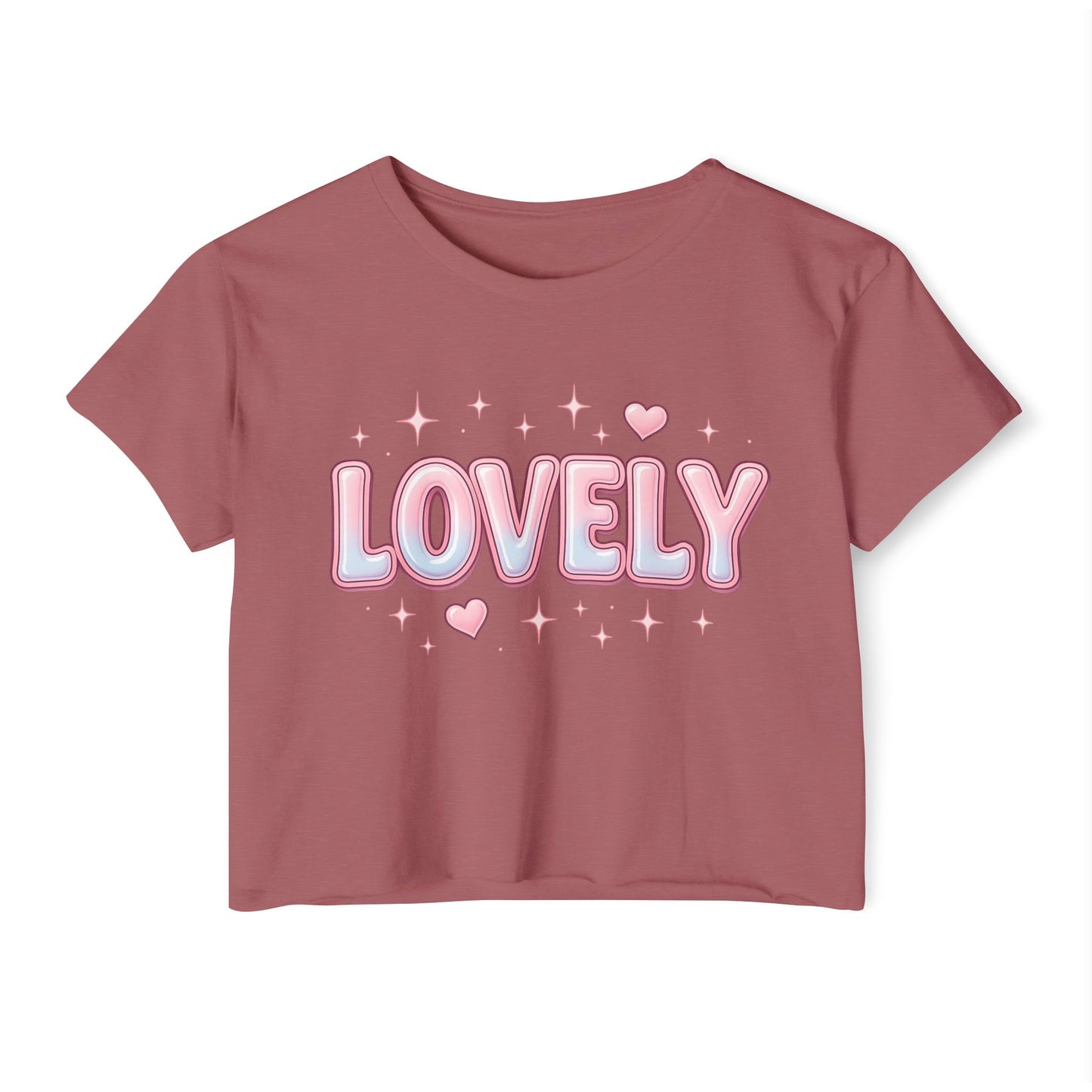 Lovely Crop Top | Cute Pink 'LOVELY' Graphic Festival Tee for Women