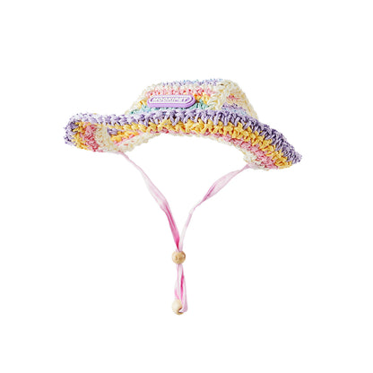 Dog Woven Sun Hat, Summer Paper Hat for Small Dogs, Yorkshire & Bichon