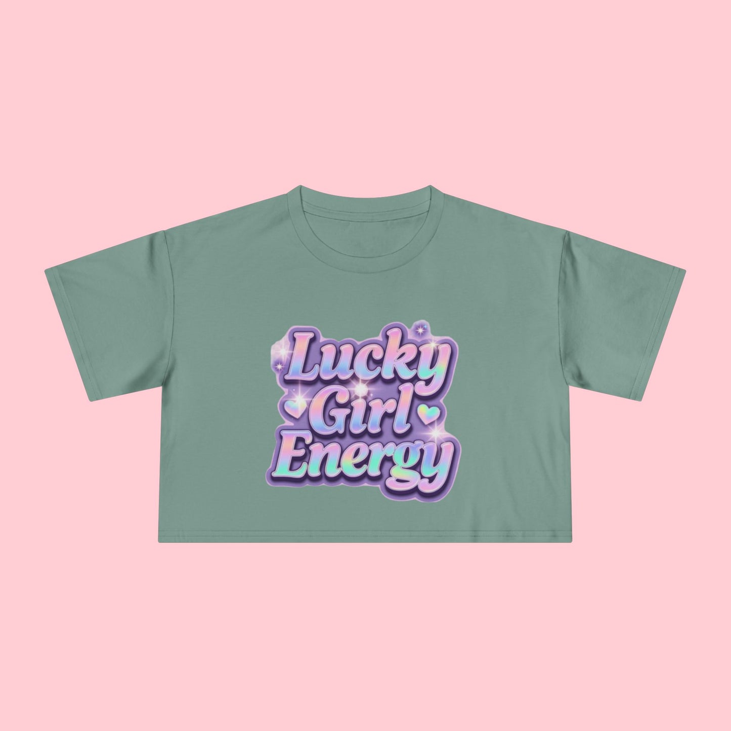 Lucky Girl Energy Crop Tee - Pastel Retro Graphic Women’s Top