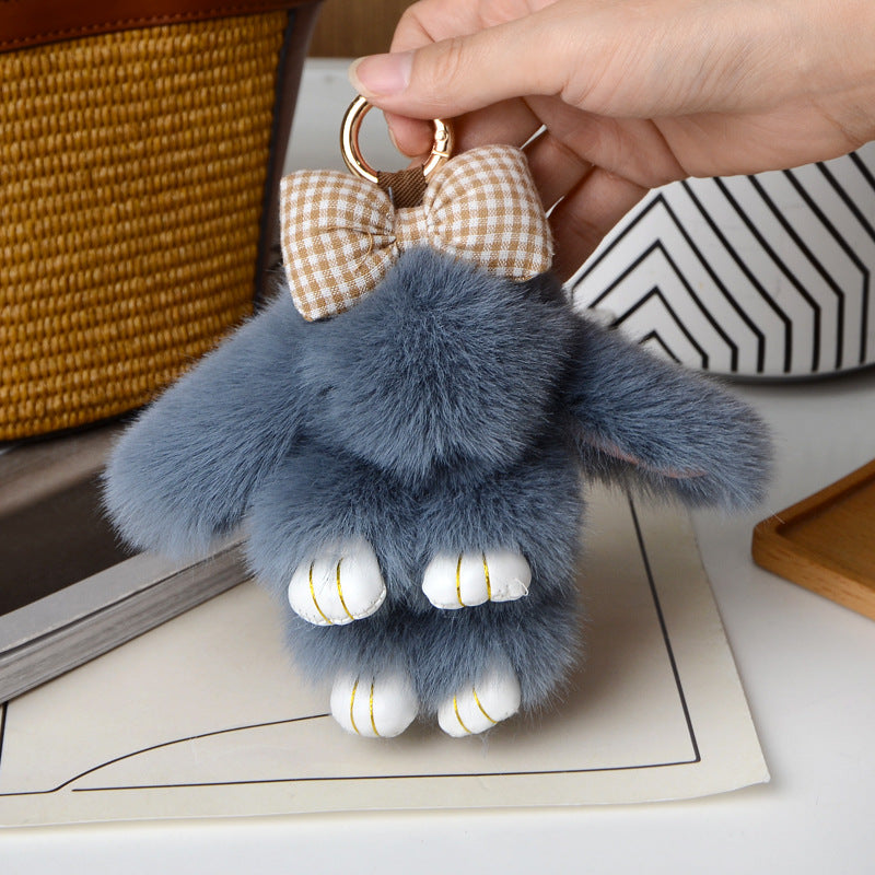 Cartoon Plush Bunny Keychain, Cute 13cm Rabbit Pendant with Bowknot