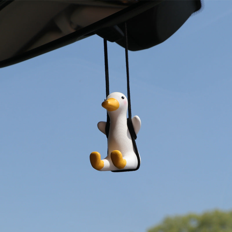 Charming Ride: Cute Anime Little Duck Swing Rearview Mirror Ornament (Resin, Multiple Styles).