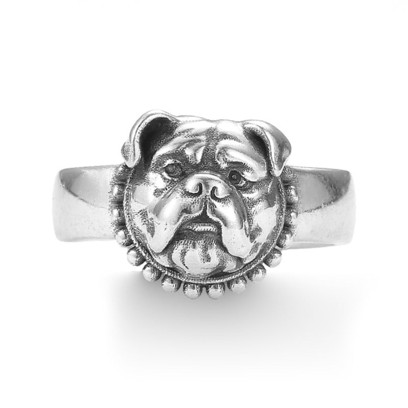 Thai Silver Retro Dog Ring, Adjustable English Bulldog Personality Jewelry (Unisex)