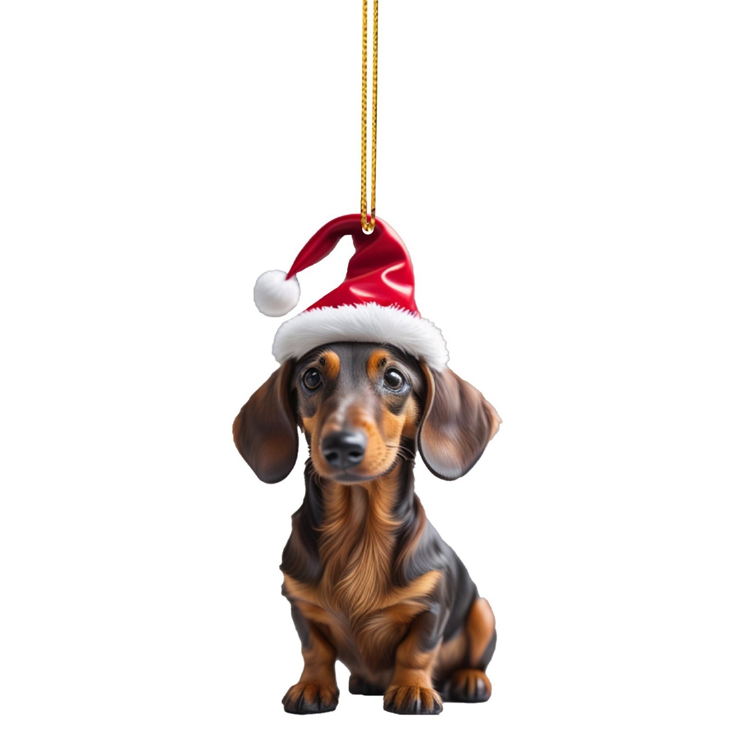 Christmas Sausage Dog Hanging Ornament, Acrylic Printed Holiday Decoration