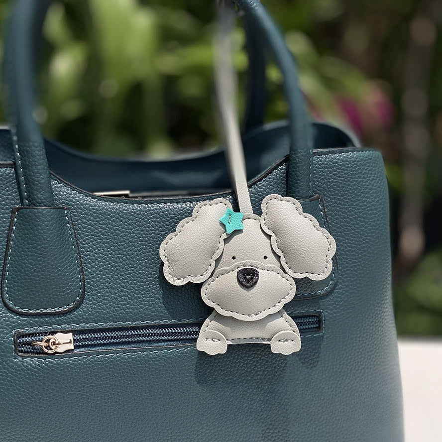 Curly Dog Keychain, PU Leather Pendant Charm (Half-Handmade)