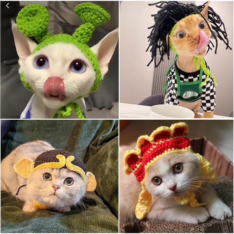 Hand-Crocheted Pet Knitted Hat, Funny INS-Style Wool Headgear for Cats & Dogs