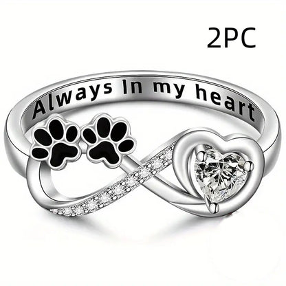 Small Dog Paw Prints Ring, Copper Diamond-Accented Pet-Themed Fashion Jewelry