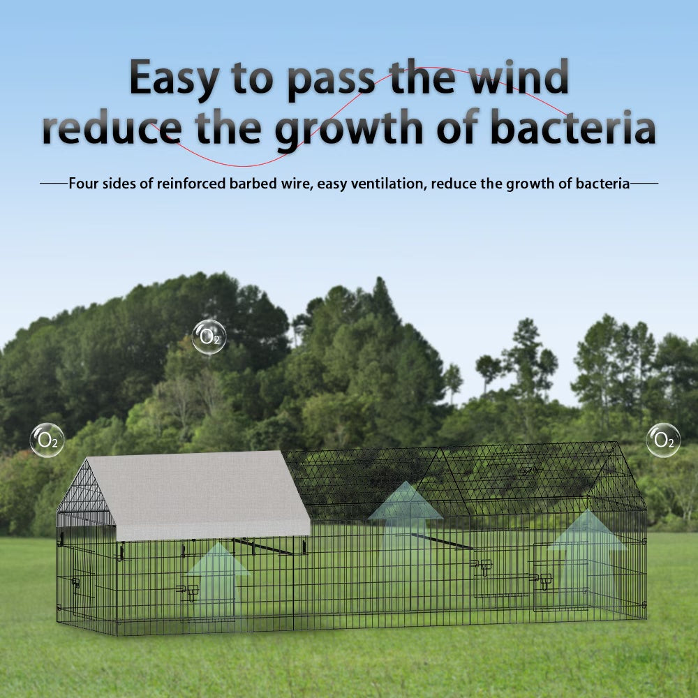 Poultry Farming Outdoor Metal Chicken Coop – Black Gray Fabric & Metal Enclosure