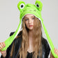 Cute Animal Moving Ear Hat, Plush Panda, Dog, Frog & Bunny Earflap Cosplay Hat for Women
