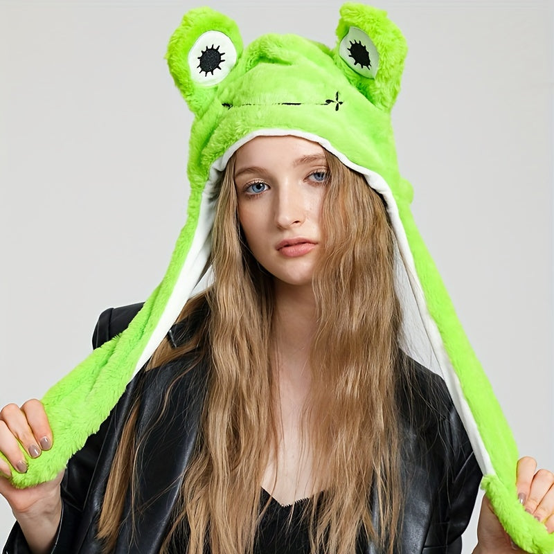 Cute Animal Moving Ear Hat, Plush Panda, Dog, Frog & Bunny Earflap Cosplay Hat for Women