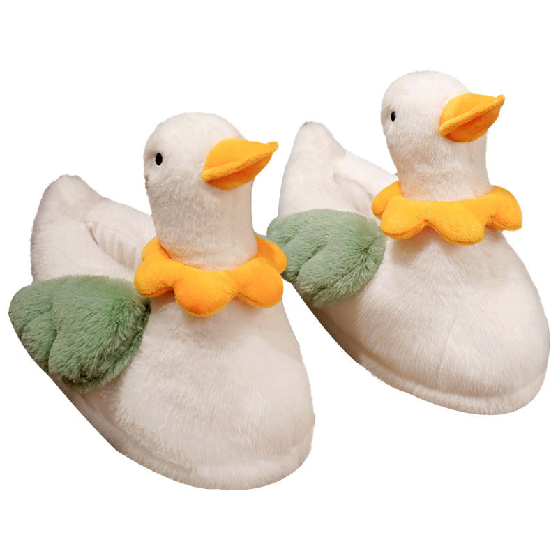 Cozy Home Comfort: Autumn/Winter Cartoon Duck & Flower Plush Slippers (Thickened Foam Sole).