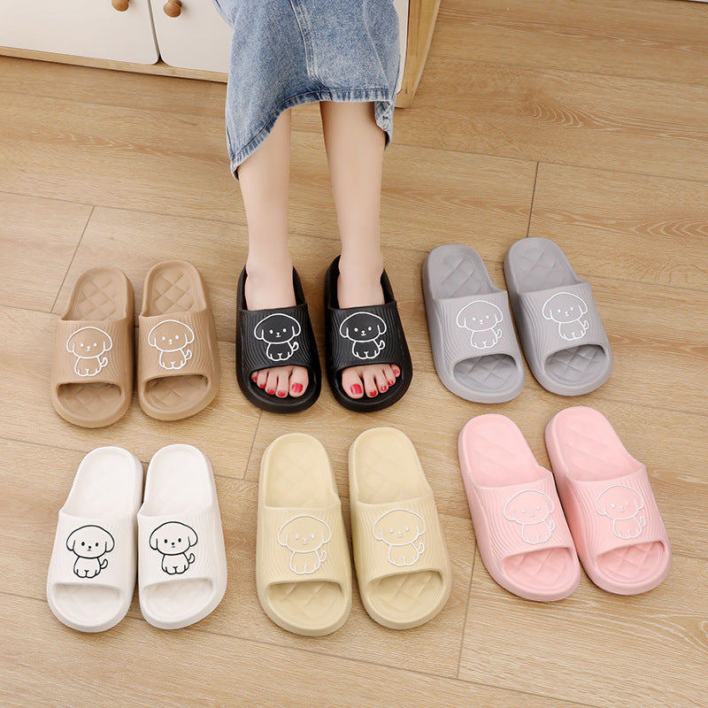 Cute Cartoon Dog Slippers, Summer Solid Color Non-slip Rhombus Bathroom Indoor House Shoes for Men & Women