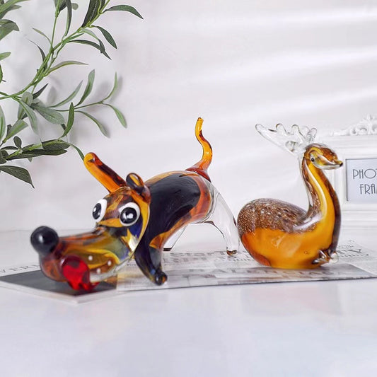 Handmade Colored Glass Dog Ornament, Light Luxury Sika Deer-Inspired Animal Decoration for Tea Table & Home Display