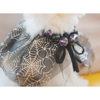 Halloween Pet Spider Hat & Shawl Set, Mesh Skull-Pattern Costume for Dogs & Cats