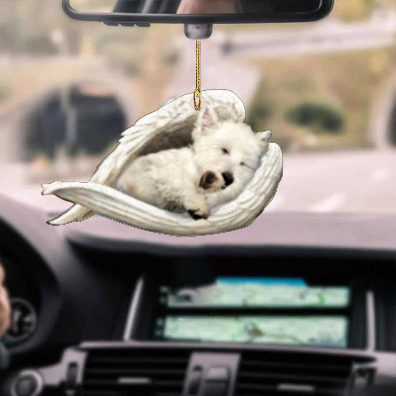 Sleeping Angel Dog Car Pendant, Cute Acrylic Hanging Ornament for Cars, Doors & Home Décor
