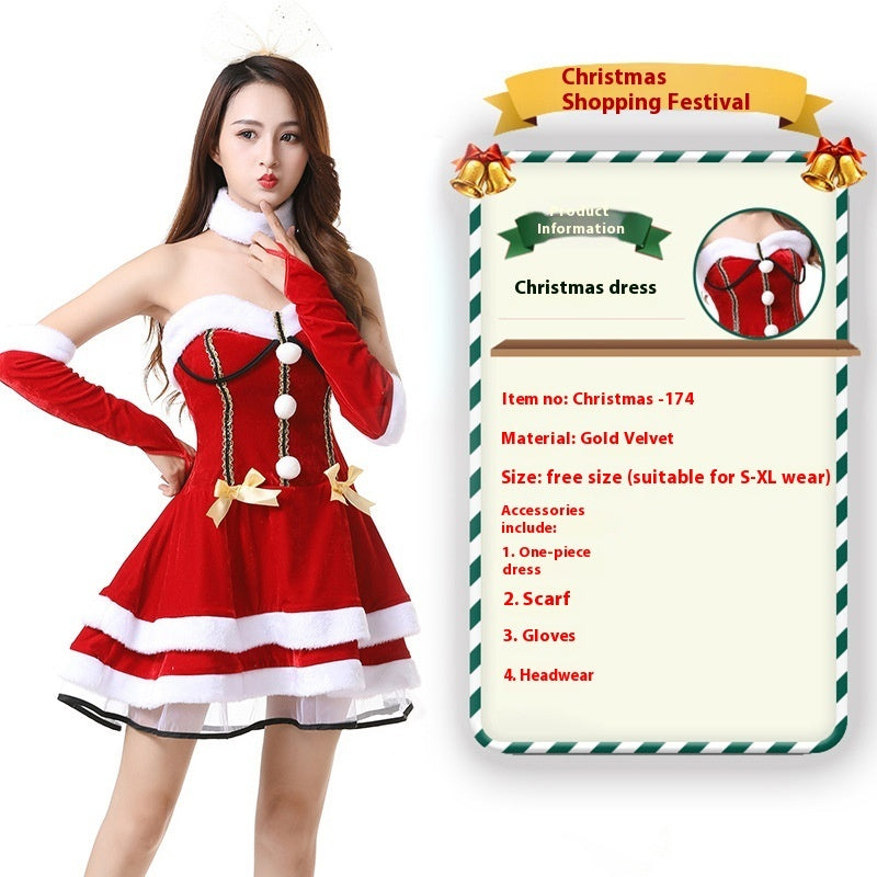 Christmas Bunny Cosplay Uniform, Gold Velvet Women’s Costume Set (Free Size)