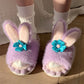 Cute Purple Bunny Plush Slippers, Non-Slip Soft Bottom Indoor Footwear