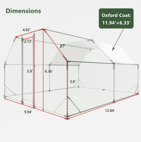10 ft x 13 ft Galvanized Metal Walk-In Chicken Coop, Large Poultry Run, Weatherproof Hen House with UV-Resistant Cover & Predator-Safe Mesh