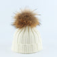 Parent–Child Thermal Knit Hat Set, Winter Raccoon Fur Pom Beanie for Kids & Adults
