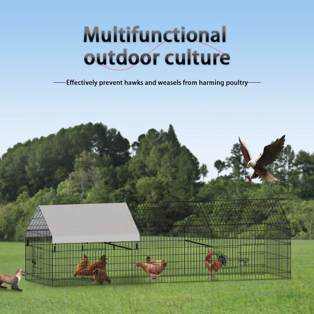 Poultry Farming Outdoor Metal Chicken Coop – Black Gray Fabric & Metal Enclosure