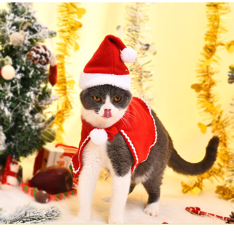 Pet Christmas Suit, Cat & Dog Santa Cloak with Matching Hat