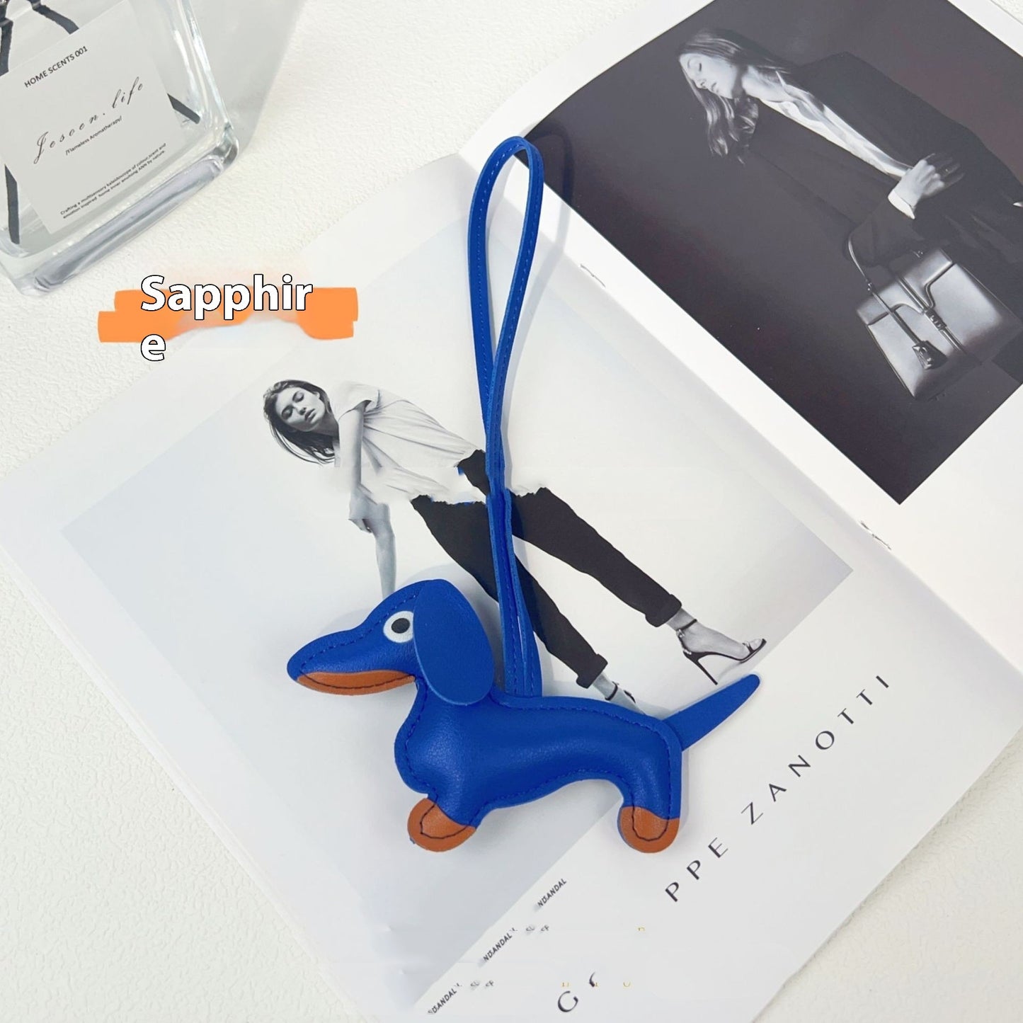 Sausage Dog Carrying Strap Bag Ornament, PU Leather Hanging Accessory