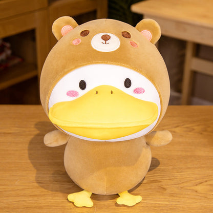 Costume Cuddle: Cute Cross-Dressing Duck Doll Plush Toy (33cm), Ideal for Sleeping.