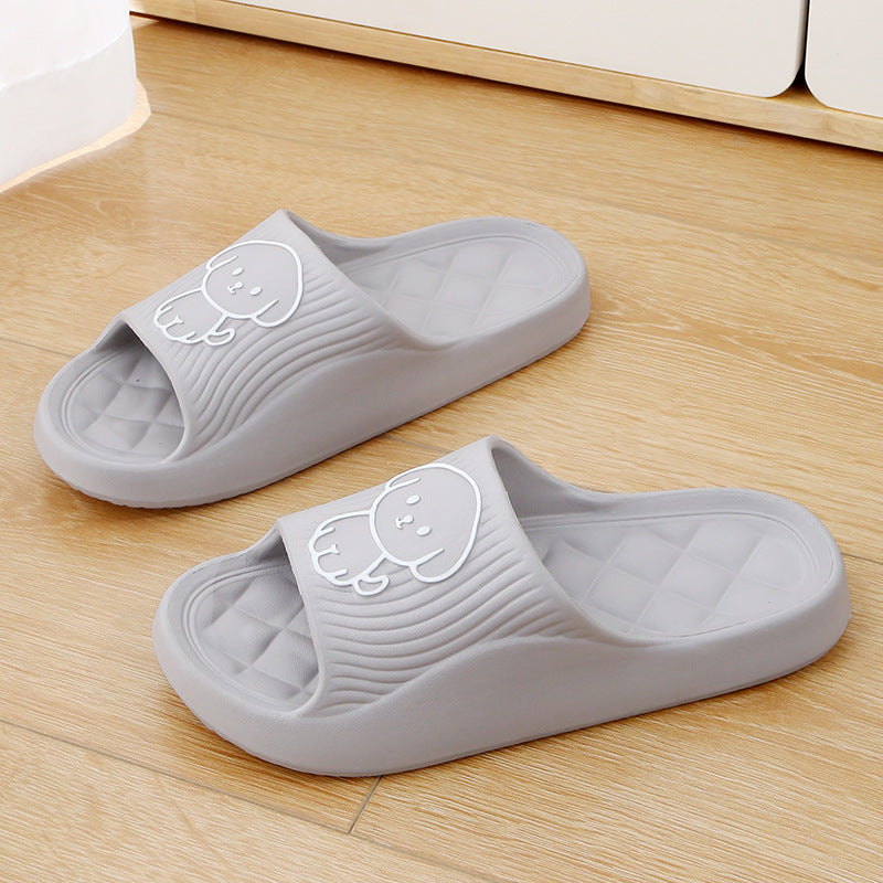 Cute Cartoon Dog Slippers, Summer Solid Color Non-slip Rhombus Bathroom Indoor House Shoes for Men & Women