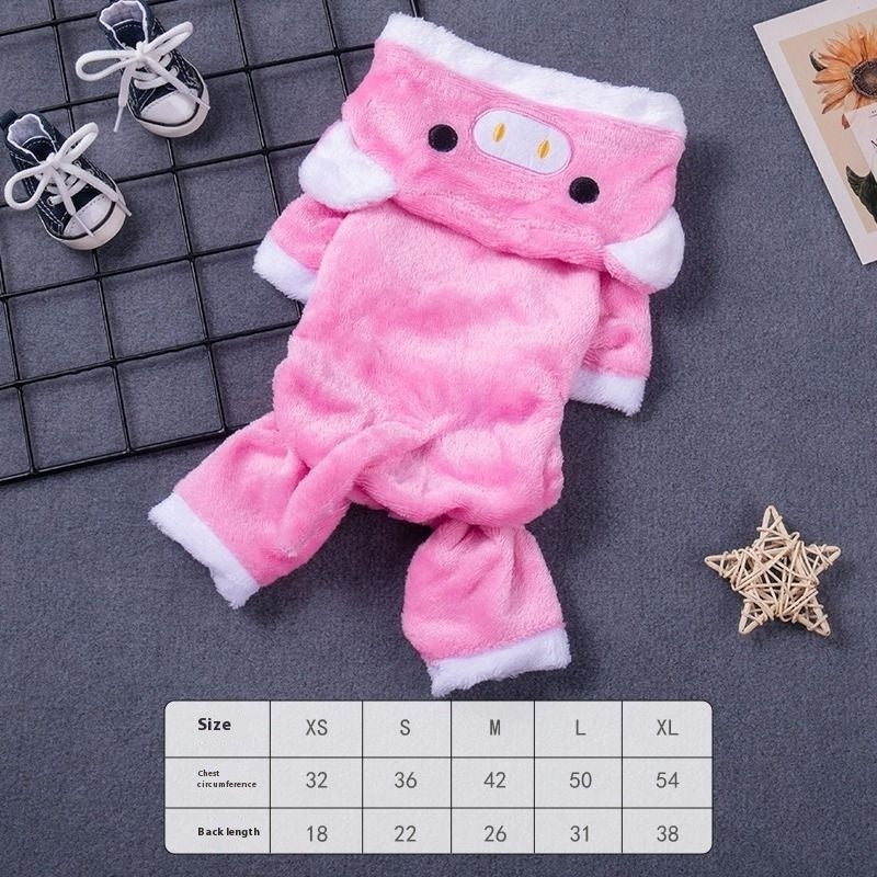 Fleece-Lined Thermal Coral Fleece Pig Pet Costume, Cat & Small Dog Winter Outfit